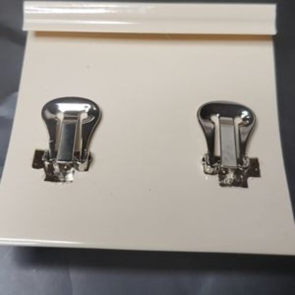 Classic Design Clip On Earrings, Blue Enamel/Silver Tone, Handcrafted U.S.A - Picture 3 of 4